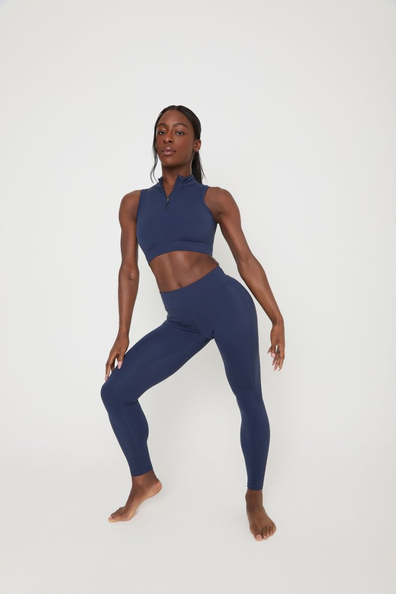 Level High Neck Quarter Zip Crop Top